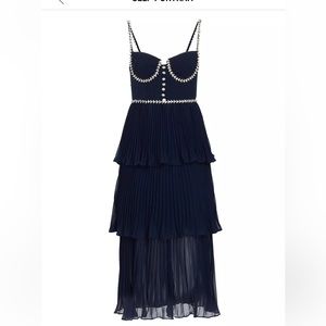 Self-Portrait Diamante-Embellished Pleated Chiffon Midi-Dress